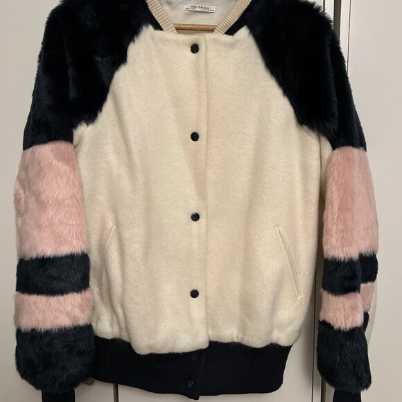 ZARA faux fur bomber varsity jacket - Picture 3 of 5